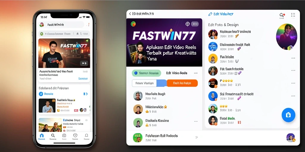 Tampilan antarmuka FASTWIN77 untuk mengedit video reels yang intuitif dan kaya fitur.