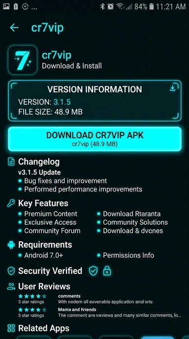 Tampilan halaman APK cr7vip