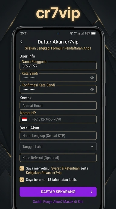 Tampilan halaman daftar cr7vip